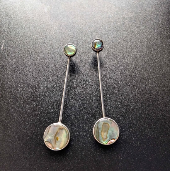 Sterling Silver Abalone Drop Earrings - Iridescent Green